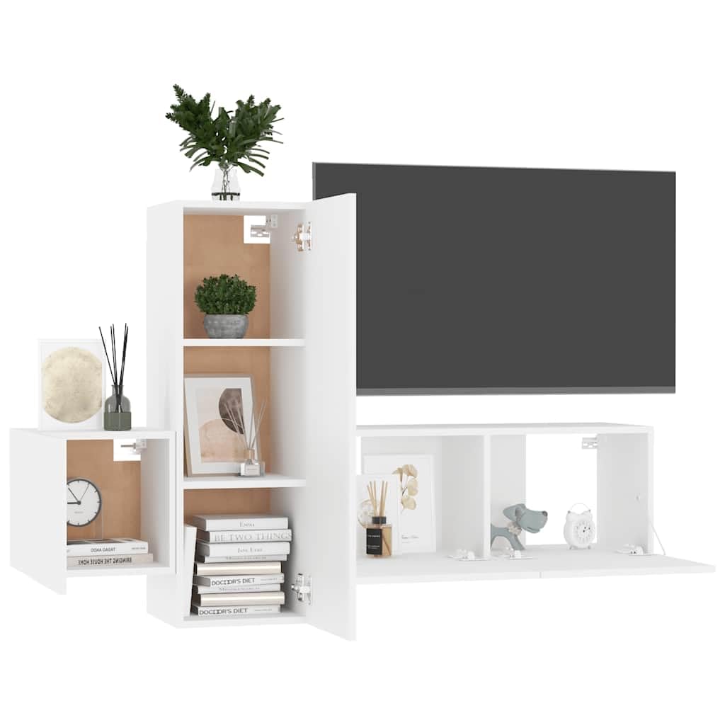 3-TLG. TV-Schrank-Set Weiß Holzwerkstoff, Hängend, Modernes Media-Center für Wohnzimmer Schlafzimmer, Elegantes Design, Robuste Konstruktion
