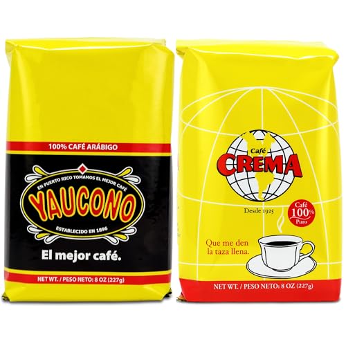 Yaucono Coffee and Cafe Crema Puerto Rican Ground Coffee Variety 8 Ounce Bags