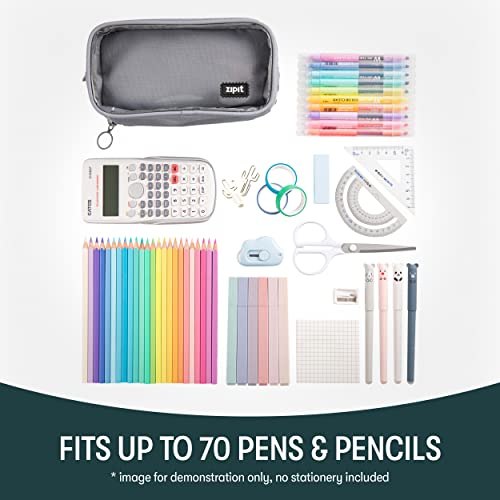 Image of ZIPIT Half & Half Pencil Case, 3 Compartment Zipper Pouch for School, Stationery Bag for Teen Girls Boys and Adults, Grey