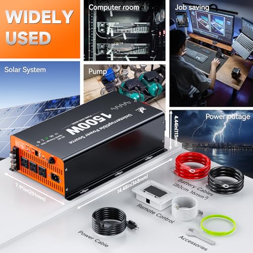Image of 1500 Watt Sump Pump Battery Backup System, Pure Sine Wave Output, Professional Backup System in The Event of a Power Outage, Remote Controller with LCD Screen, Automatic Grid and Battery Switchover