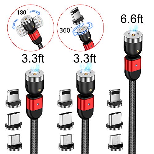 Magnetic Charging Cable, AMZLIFE 3 in 1 360°& 180°Rotation Magnetic Phone USB Cable