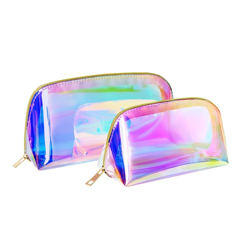 Tang Yuan Neceser Maquillaje Impermeable,Neceser de Aseo,Neceser Viaje Bolsa de Maquillaje,Bolsas de Aseo,Bolsa de Cosméticos Holográfico para Mujeres y Niñas Vacación Viajes 2 Piezas