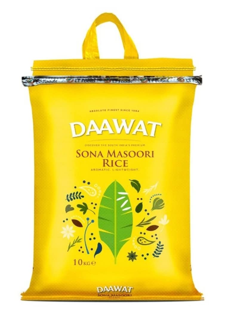 Dawat Sona Masuri Rice 10kg- Ideal for Rice Based Dishes - Aromatic and Lightweight.