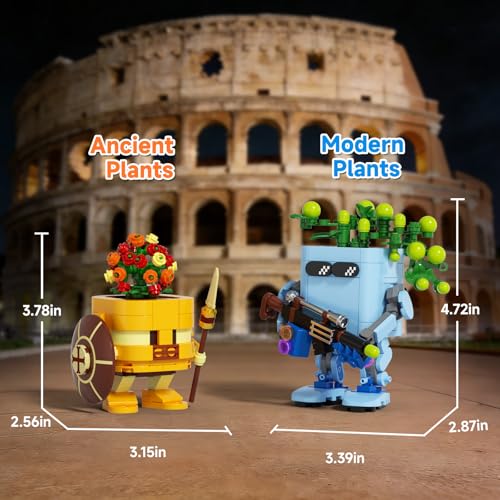 Image of JAKI Botanicals Warrior Brave Plants Building Toy Set - Medieval Knight Vintage Planter Design Interchangeable Pot DIY Succulent Desk Decor Birthday Gift Play & Display for Kids, Girls and Boys 12+