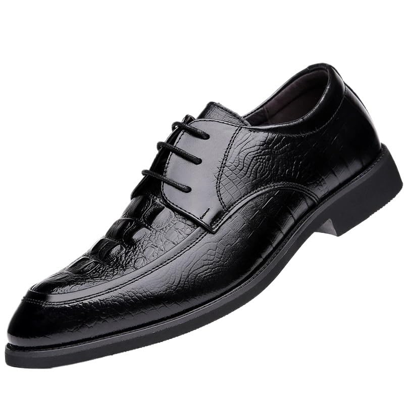 Men Leather Dress Shoes Korean Style Pointed Toe Breathable Lace-Up Business Formal Shoes