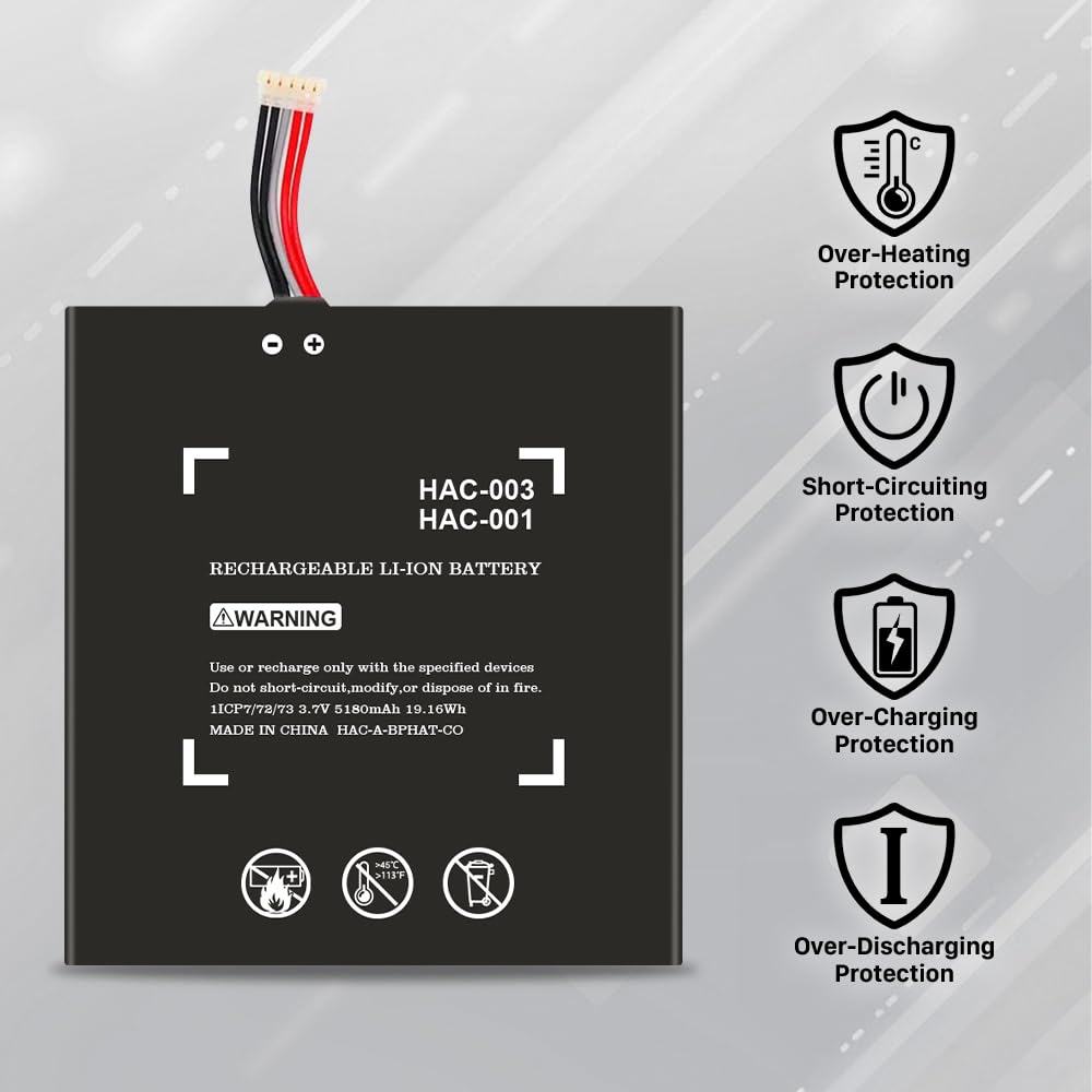 [5180mAh] HAC-003 Batterie de rechange compatible avec console de jeu portable Nintendo Switch 2017 HAC-001 HAC-A-BPHAT-C0, HAC-S-JP/EU-C0 Mise à niveau interne 5180 mAh haute capacité avec kit