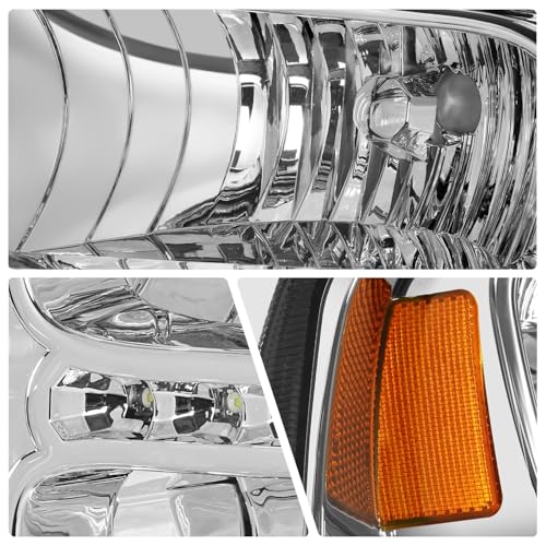 Image of DNA MOTORING LED DRL Headlamps Headlight Assembly Compatible With 05-07 Ford F250-350 F450 F550SD, Chrome /Amber, HL-OH-FSD05-LED-CH-AM