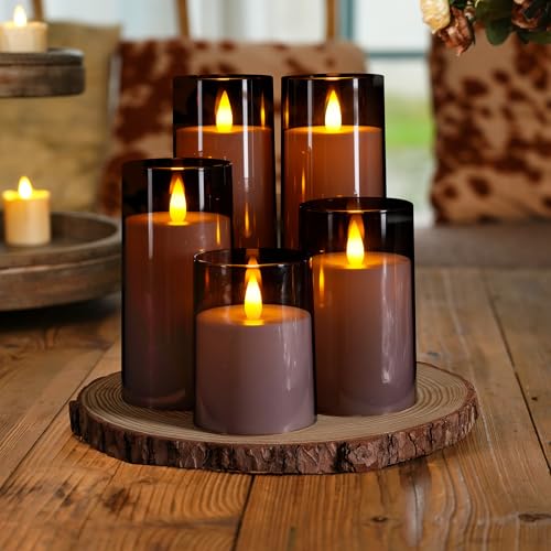 Image of Homemory Realistic Flickering Flameless Candles, Battery Operated Candles, LED Fake Electric Candle with Remote Control and Timer for Home, Christmas Decoration, Grey, Set of 5