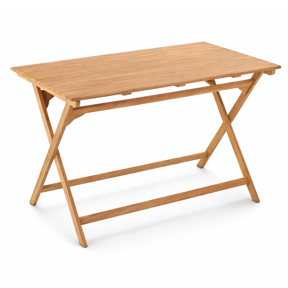 Tavolo Pieghevole da Giardino in Legno Teak BANCHETTO | Tavolo Salvaspazio Richiudibile per Esterno e Interno | Tavolo da Pranzo Outdoor | 120 x 70 x 75 cm