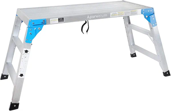Aparecium Work Platform Height Adjustable, Portable Step Stool Ladder, Folding Aluminum Step Ladder, Type 1A, Heavy Duty 330 Lbs Rated, for Washing Vehicles, Cleaning Windows, DIY, Maintenance Work