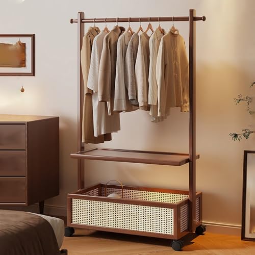 angroups Perchero Burro de Bambú, Armario Abierto Madera Perchero de Pie con Estantes para Ropa Zapatos Bolsas Canastas, Burro Ropa Multifuncional para Dormitorio Salón 75x32x154cm