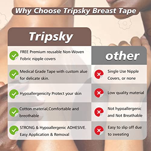 Image of Tripsky XL Breast Lift Tape, BoobTape for Large Breasts,Body Tape for Fashion,Athletic Tape Boobtape &NippleCover for A-G Cup