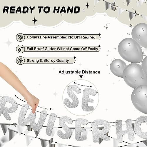 Image of Fulmoon Set of 3 Pre Strung Older Wiser Hotter Glitter Banner Funny Birthday Banner for Women 30th 40th 50th 60th 70th 80th Birthday Party Decorations Sign Gift(Silver)
