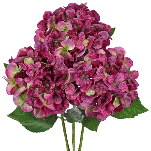 Villa Como 22 Burgundy Hydrangea Artificial Flowers with Large Blooms