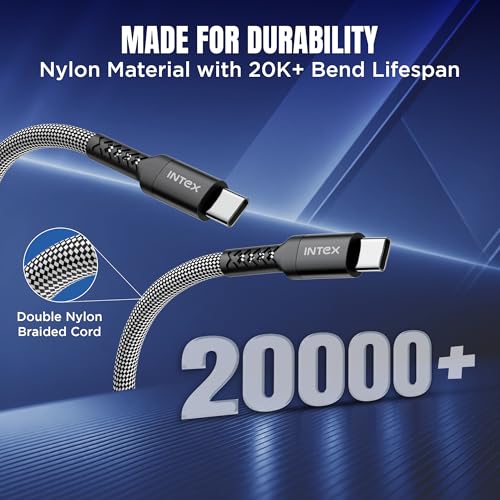 Image of Intex Speed Max 65W Fast Charging Braided Type C to Type C Cable, 480Mbps, Trangle Free, Data Sync Cable Compatible For Laptop, BT Speaker, Mobile, Tablet, TWS & Other Type C Devices- Black