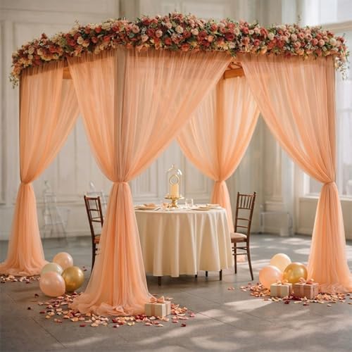 Image of Party Propz Peach Net Curtain for Decorations - 3 Pcs Background Decoration Cloth, Birthday Backdrop for Decoration, Anniversary, Festival, Party, Wedding Backdrop Decorations for Home