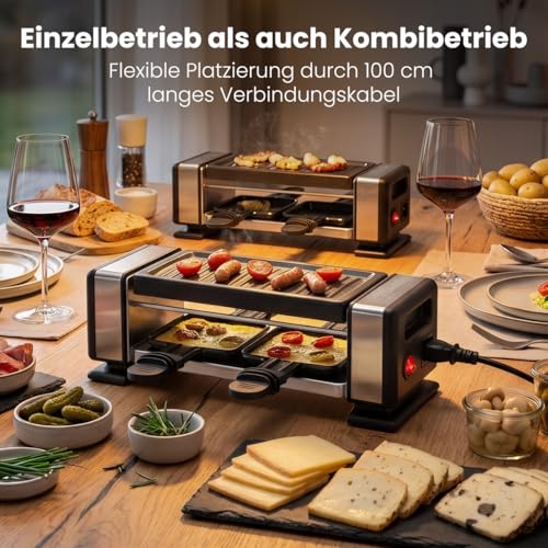ProfiCook® Raclette 2 Personen | erweiterbar für bis zu 8 Personen | inkl. 4 Pfännchen und 4 Spatel | Mini Raclette | Antihaftbeschichtung | Raclette | Set mit 2 Stück | 2x 350W | PC RG 1324 – Bild 5