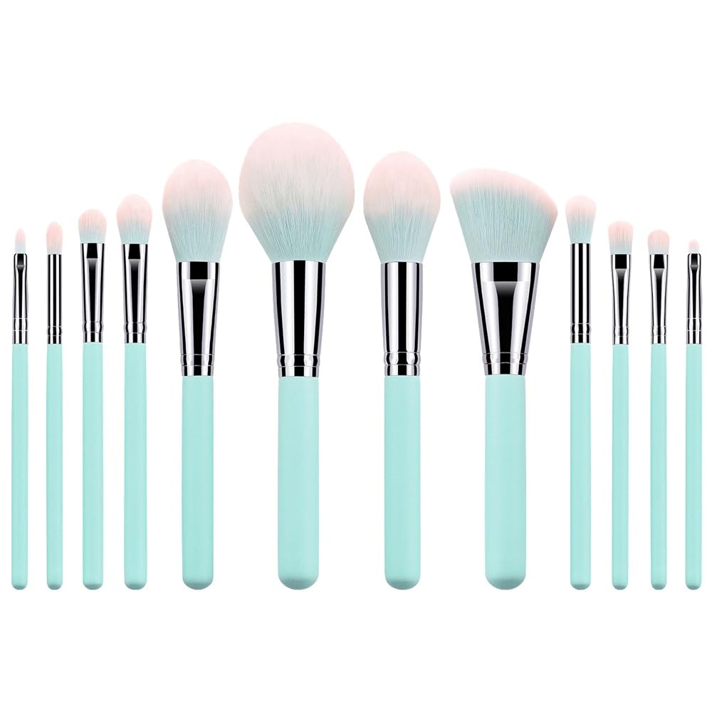 12 pennelli for trucco con manico azzurro Strumenti di bellezza for fondotinta for capelli morbidi e ombretti