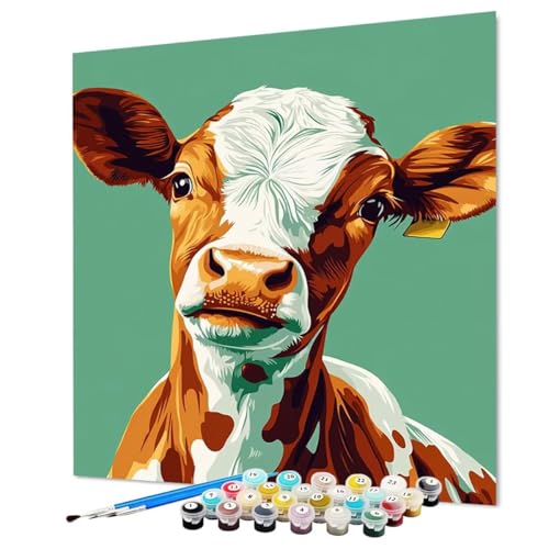Buey Pintar por Numeros Adultos Animal Pintura por Numeros 35 x 50 cm, DIY Kit Manualidades Adultos, Paint by Numbers Adult Con Pinceles Pigmento Acrílico Para Decoracion Hogar Pared (Model-1092)