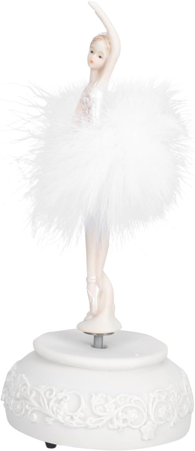 Unomor Ballet Girl Rotating Musical Box Elegant Resin Adornment for Valentine's Day Plays Melody Decoration for Women and Girls Birthdays Anniversaries and Special Occasions White