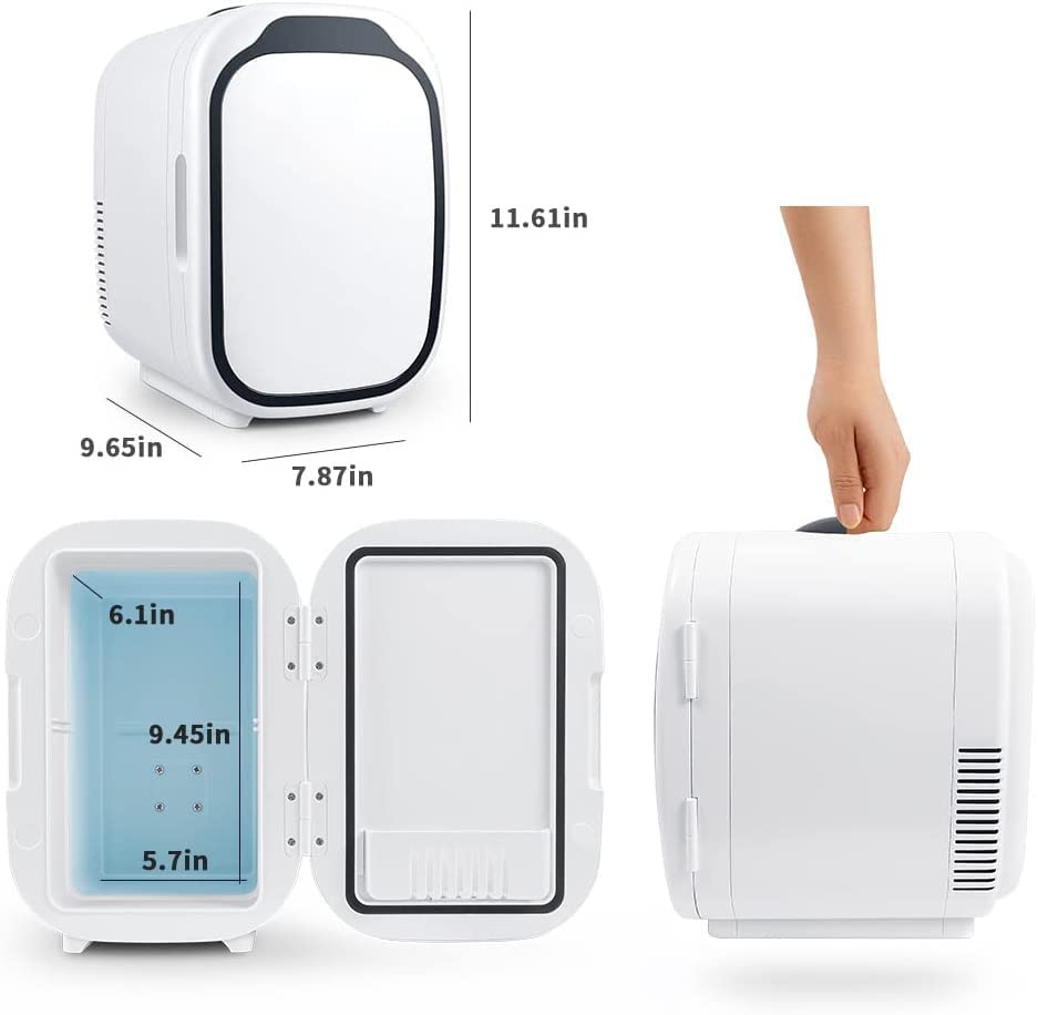 Mini koelkast, 6 liter draagbare koeler en warmer persoonlijke koelkast for huidverzorging, cosmetica, draagbare koelkast Geweldig for slaapkamer, kantoor, auto (wit) - Afbeelding 3