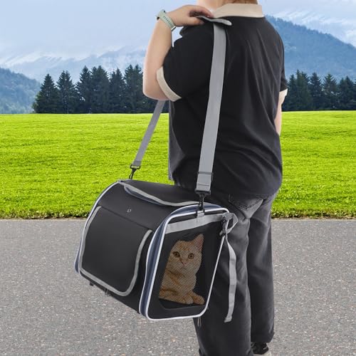 Apriltop 36 * 25 * 36cm Hundekorb Fahrrad Vorne bis 6,5 Kg, mit Kissen, Haustier Reisetasche mit Schulterriemen und Netzfenstern, für Katzen und Hunde, für Reisen, Radfahren, Wandern (Schwarz)