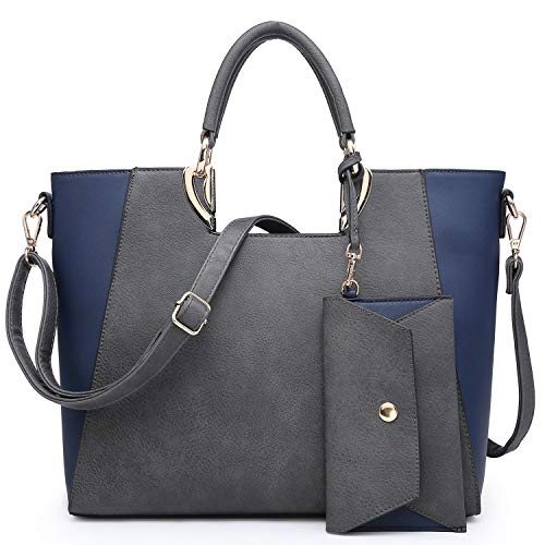 Dasein Womens Tote Satchel Top Handle Shoulder Bag Two Tone Purse Handbag w/Coin Purse Grey
