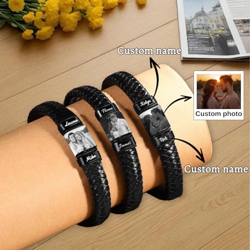 HJX Personalized Picture Bracelet for Men Custom Engraved Bracelets with Photo Name,Valentine's Day To My Man/Love Bracelet Gift for Boyfriend Husband4
