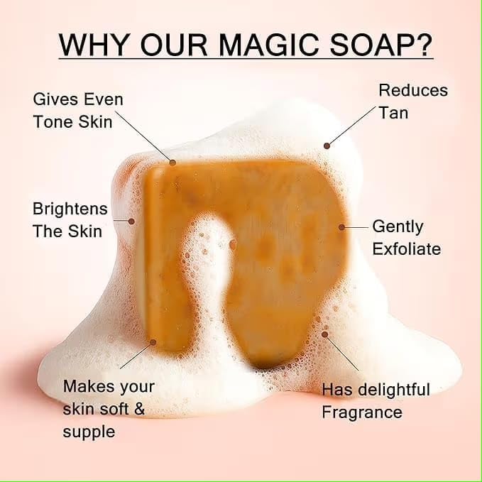 Image of Ghar Magic Soaps Tan Removal Sandalwood & Saffron Magic Soap for Bath | Paraben Free | Chandan & Kesar Bath Soap | Handmade Soap for Glowing & Skin Brightening for Men & Women (Pack of 1) MOKSHKAYA