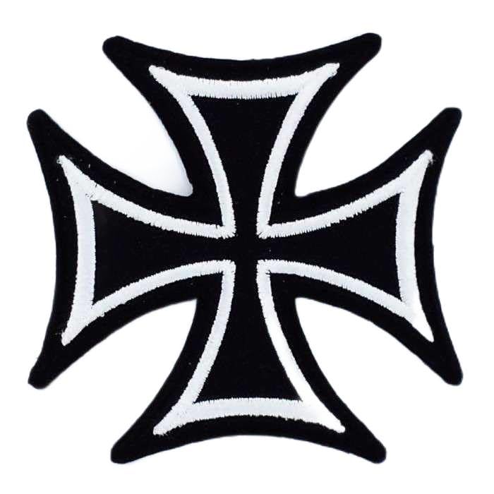 hotrodspirit - Patch Croix de Malte Noir Argent ecusson Rock Roll Biker