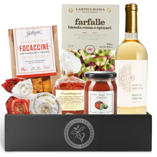 Präsentkorb Italia mit italienischem Weißwein, Pasta, Sugo, Focaccine...