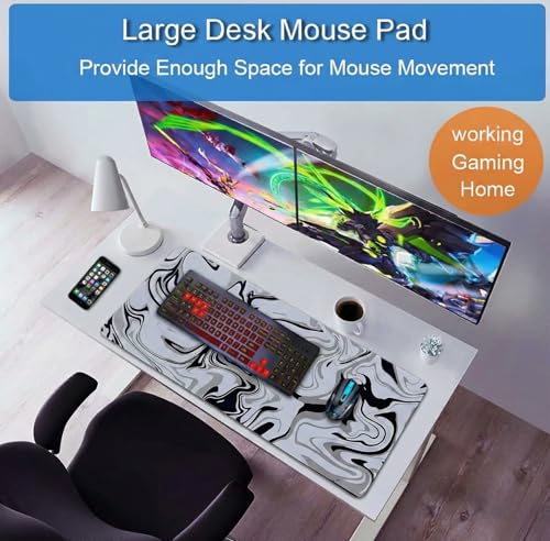 Image of Saco XXL Gaming Mouse Pad for PC - Large Desk Mat 900x400x3mm, Extended Non-Slip Rubber Base, Waterproof Surface, Marble Design, Big Keyboard Mouse Pad for Office & Home Setups