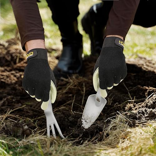 image for HANDLANDY Leather Work Gloves for Men & Women, Durable Glove for Garde