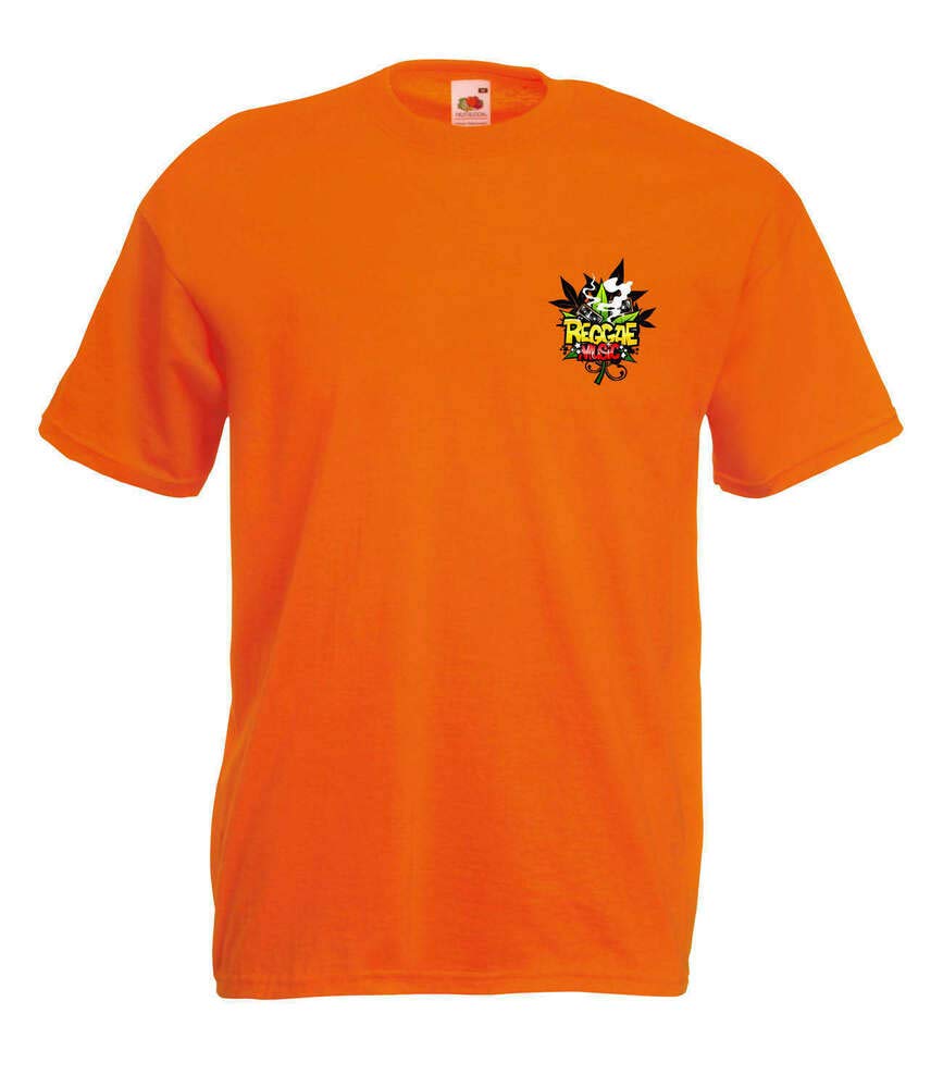 JIUJIU Zest Reggae Music Marijuana Leaf Design Graphic Colour T Shirt Orange XXL