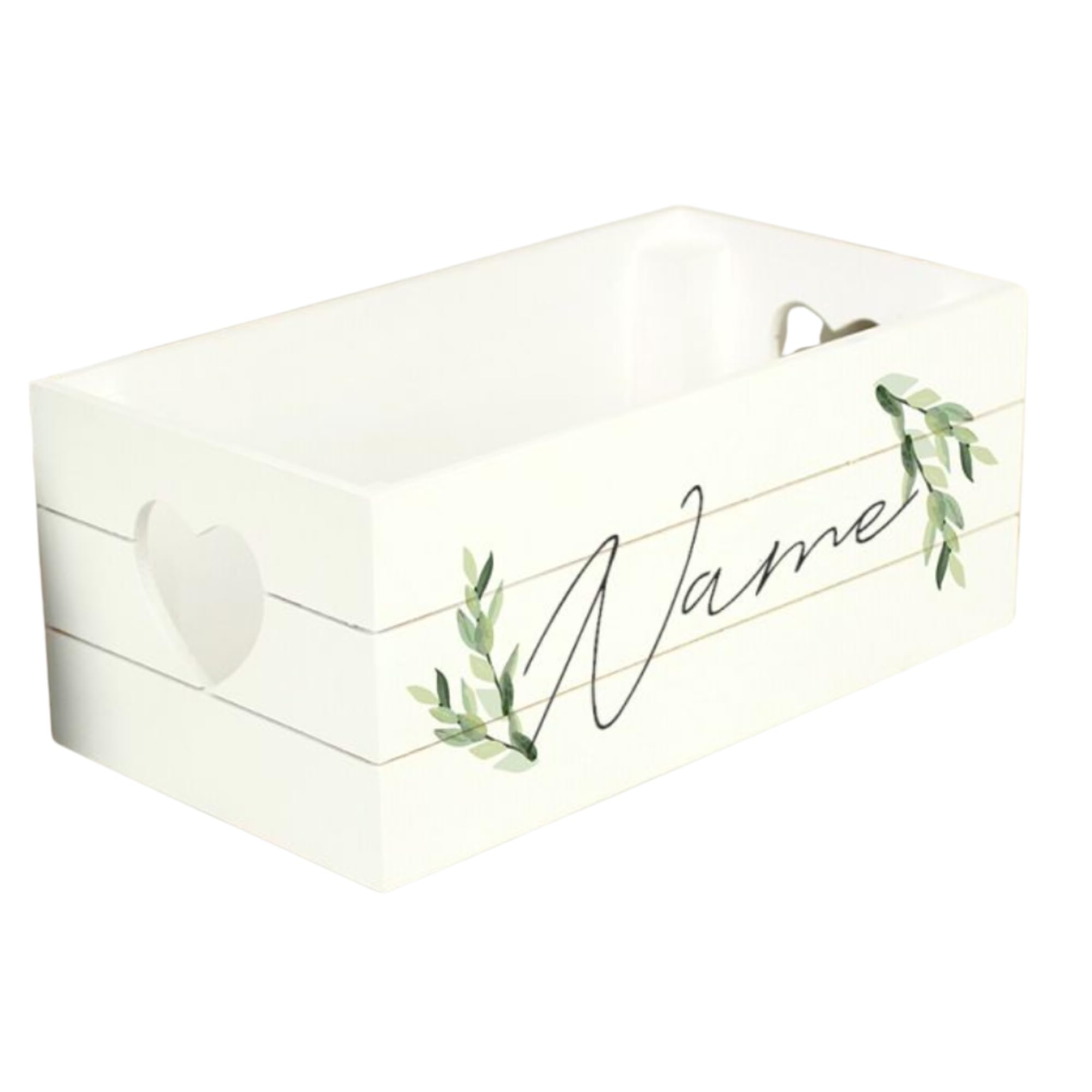 Caleli Gifts White Botanical Wooden Crate. Personalised Mini Storage Crate