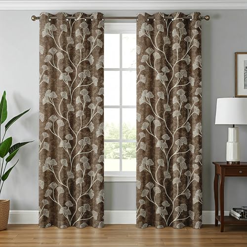 Image of Exporthub Glossy Shine 3D Floral Digital Printed Brown Colour Window Curtains 6 feet Long Set of 2 Pc, for Living Room and Bedroom (EHSPR069 64)