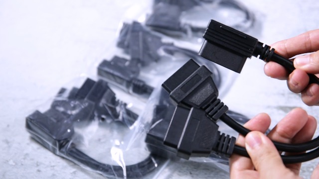 Image of Right Angle OBD2 Splitter Y Cable, bbfly-B20 OBD Extension Cable (5PACK) | 1 Male Splitter to 2 Female, 16 Pin, 1FT