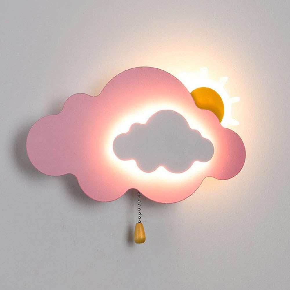 Kinkiety w kształcie chmury do pokoju dziecięcego, urocza chmura, dekoracja, kinkiet ścienny dla dzieci, kinkiet z łańcuchem, ściemniana lampa LED, lampa ścienna do sypialni dziewcząt