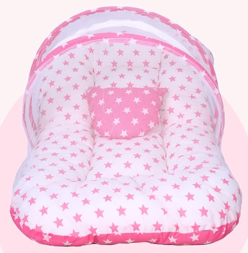 Infans Mini Baby Bed with Mosquito and Insect Protection Net, Portable Mattress with Zip Closure & Pillow Ideal for Babies from 0-6 Months-Unisex (Star Pink) Infans Mini Baby Bed with Mosquito and Insect Protection Net, Portable Mattress with Zip Closure & Pillow Ideal for Babies from 0-6 Months-Unisex (Star Pink)