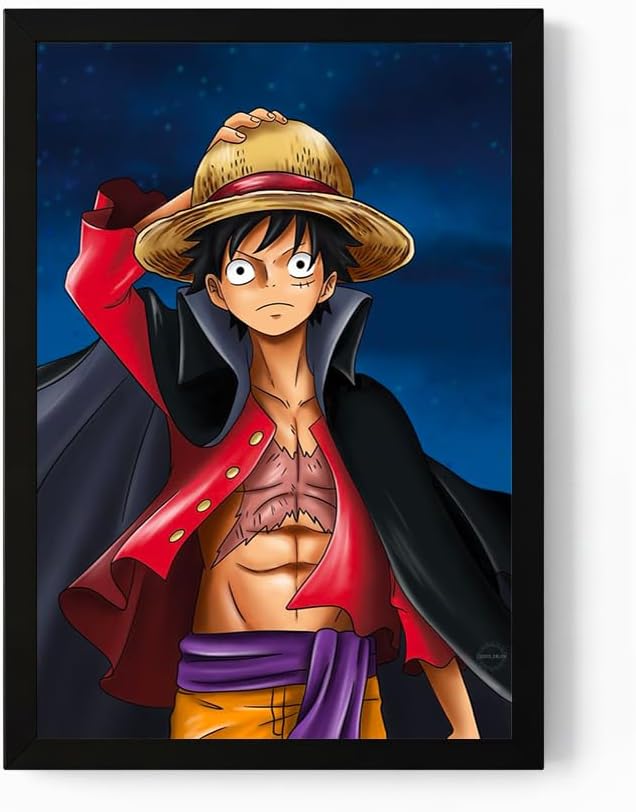FrameMonk Monkey D. Luffy One Piece Anime Wall Frame (8x12 Inch) – Pirate King Captain Premium Matte Finish Poster with Black Synthetic Wood Frame | Manga Room Decor & Otaku Gifts for Boys