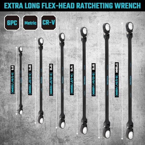 Image of DURATECH Extra Long Flex-Head Ratcheting Wrench Set, 6-Piece, Metric