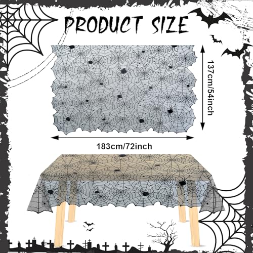 Image of 54 x 72 Inch Spider Web Lace Tablecloth, Black Cobweb Design Table Cover, Spooky Gothic Table Cloth Decoration for Halloween Dinner Haunted House Themed Party Supplies