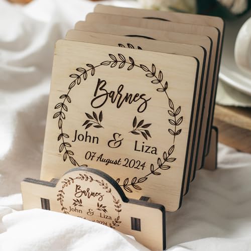 Wooden Coasters, Personalized Coasters, Custom Coasters with Logo Wedding favors for guests Anniversary gifts for couple Bridal shower favors Monogram coasters Wood Coaster Wedding gift for couple