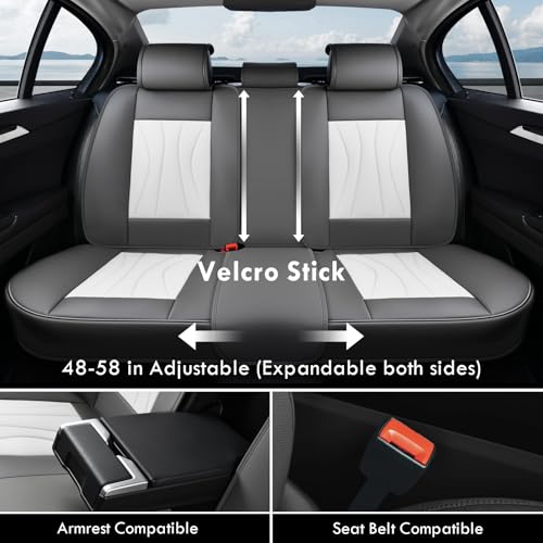 Image of Coverado Seat Covers Full Set, Leather Car Seat Covers, Waterproof Seat Covers for Cars, Front and Back Seat Covers, Car Seat Protectors Car Seat Cushions Universal Fit for Most Cars, Gray&White
