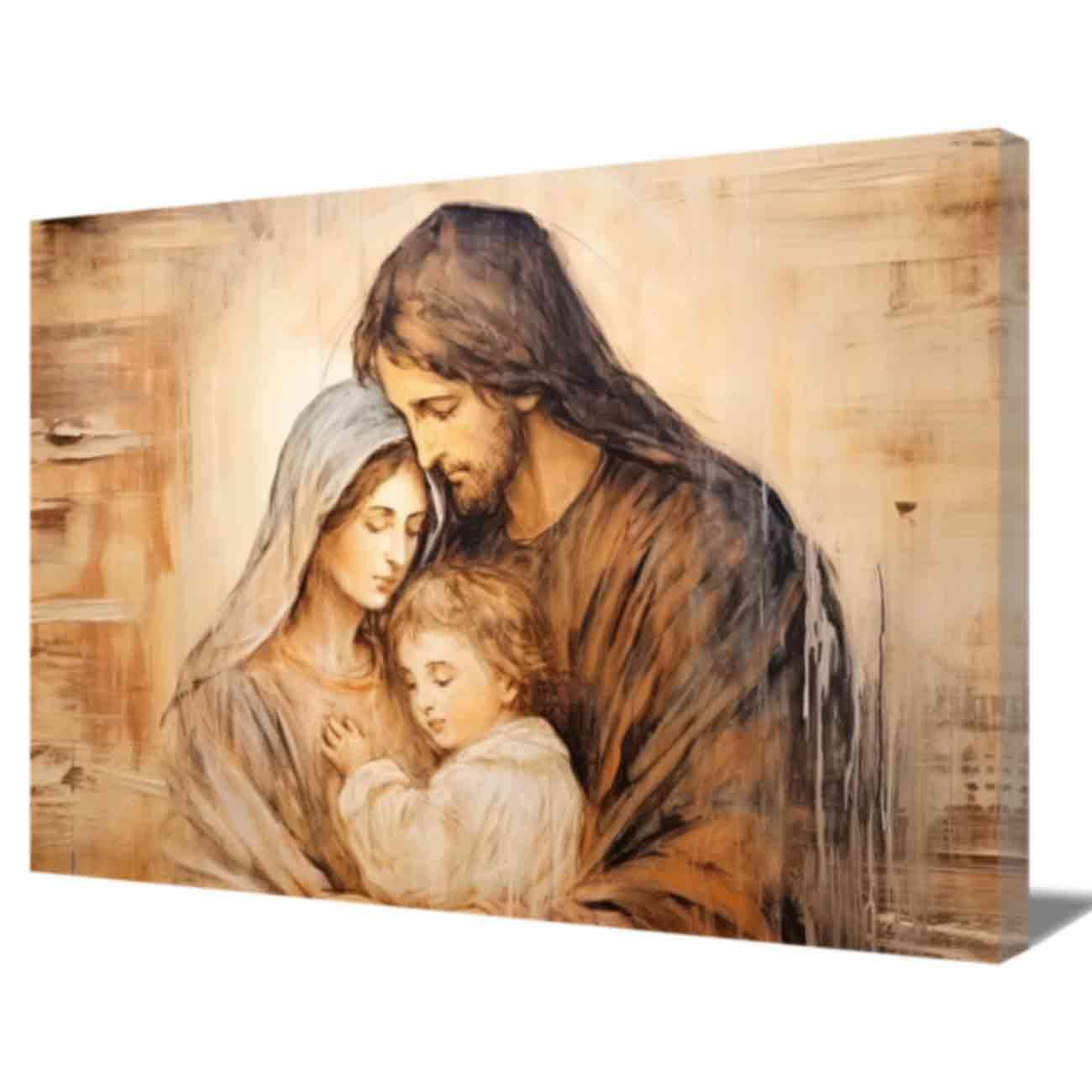 LMYSXAOZ Virgin Mary and Jesus Canvas Wall Art Joseph Picture Holy Family Painting Prints Catholic Religious Poster Christian Churches Decor (Holy Family-A,50x75cm)