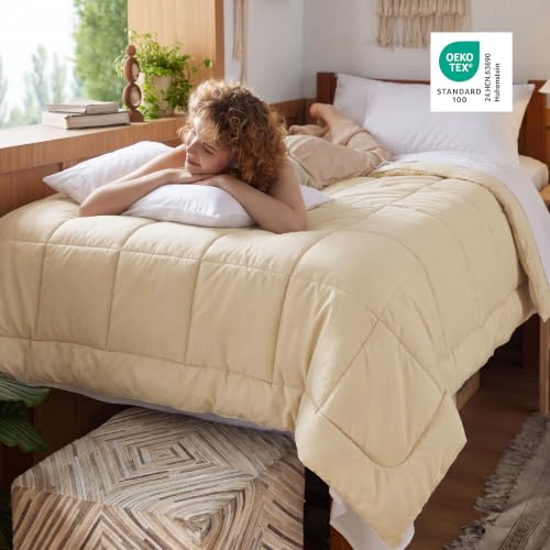 Image of Bedsure Comforter Duvet Insert - Quilted Comforters Twin XL Size, All Season Duvet, GentleSoft Down Alternative Bedding Blanket, with 8 Tabs,Gifts for Women /Men,Cream,Twin XL 92 x 68 Inches