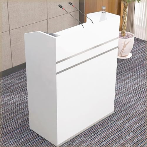 Escritorio de recepción con cajón con cerradura y valla protectora, almacenamiento multicapa para una organización eficiente en vestíbulos, espacios comerciales y salas de recepción