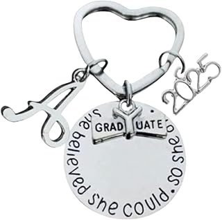 Personalized 2025 Graduation Keychain with Initial Charm - "She Believed She Could So She Did" Inspirational Gift for Women, Girls and Graduates