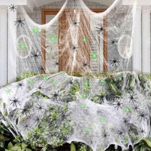 2000 sqft Spider Web Decoration Halloween with 50 Black & Green Spiders