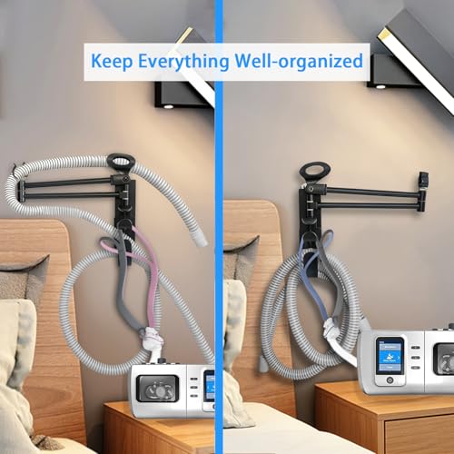 Image of CPAP Hose Holder for Bed (Wall-Damage-Free),CPAP Hanger for Hose and Mask,Rotating Telescopic Arm Prevents Tubing from Getting Tangled.Cpap Hooks Keep The Cpap Supplies Bedside Tidy.(Matte Black)